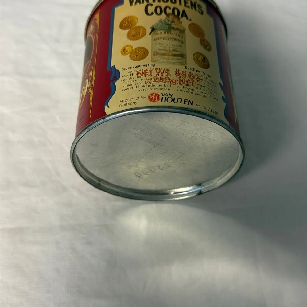 Van Houten’s Cocoa Tin Vintage Red Metal Container Advertising Holland